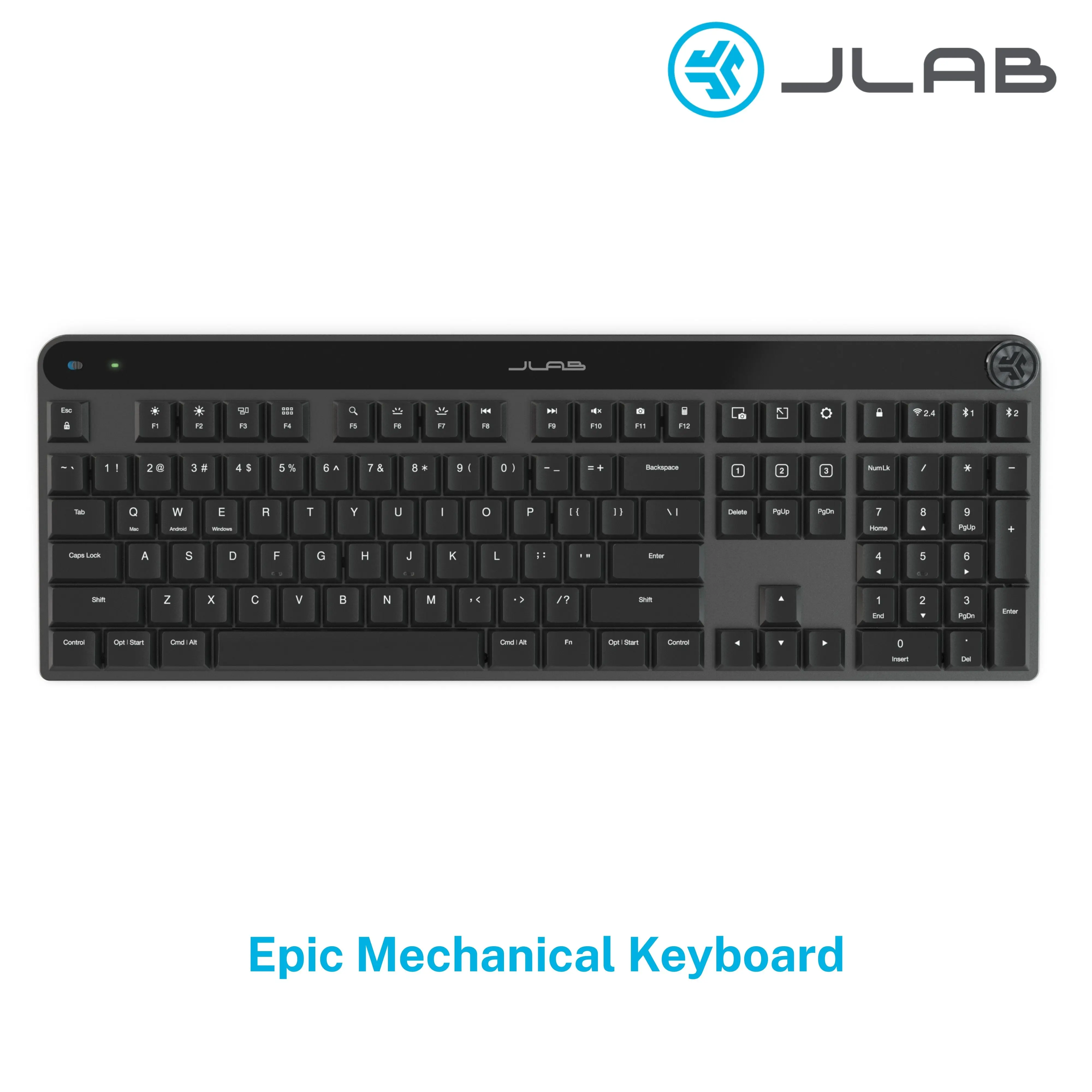 Epic Mechanical Wireless Keyboard: Quiet Tactile Switches, Backlit, Multi-Device Bluetooth/USB, Media Knob, Rechargeable Battery, 108 Keys