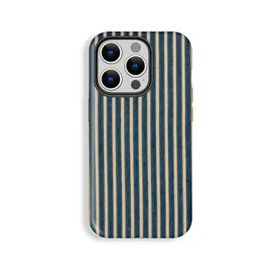 For IPhone 17 Case, Retro Dark Blue Stripe Texture, Rugged Shockproof Double Shell Cover for IPhone 16 15 14 13 12 11 Pro Max Plus
