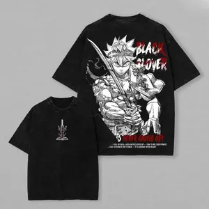 Asta Black Clover Vintage Retro 90s T-Shirt Washed Oversized Heavyweight Cotton Anime Tee, Unisex Manga Streetwear Gift for Anime Fan & Otaku Lover Black Clover Anime Merchandise