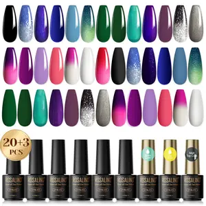 ROSALIND 23Pcs Mini Gel Nail Polish Set - 20Colors Trendy Bright Gel Polish with Base Coat Glitter Glossy Matte Top Coat for All Seasons Beauty Nail Supplies Girl Cute Gifts Requires UV