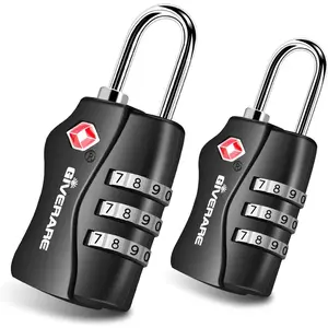 2 Pack TSA Approved Travel Luggage Locks, Combination Lock Keyless, 3-Digit Padlocks, Travel Sentry Accepted Compatible Padlock for Gym Locker, Golf Bag Case, Backpack, Black-by