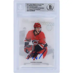 Haydn Fleury Carolina Hurricanes Autographed 2017-18 Upper Deck Ultimate Collection Ultimate Introductions #UI-3 Beckett Fanatics Witnessed Authenticated 10 Rookie Card - Fanatics Authentic Certified