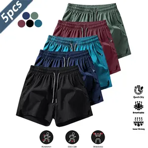 Men's 5 Pack Casual Sport Shorts Wrinkle Resistant Polyester Blend Loose Fit Drawstring Waist Quick Dry Breathable for Gym Outdoor Activities Everyday Wear Minimalist Design
