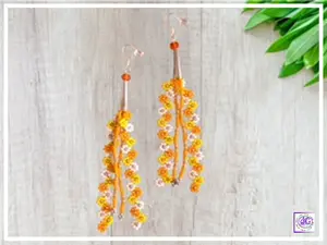 Yellow Beaded Daisy Flower Earrings, Dangle and Drop, Gifts for Her, Summer Earrings, Dainty Earring, Daisy Earrings, Flower Earrings, Daisy