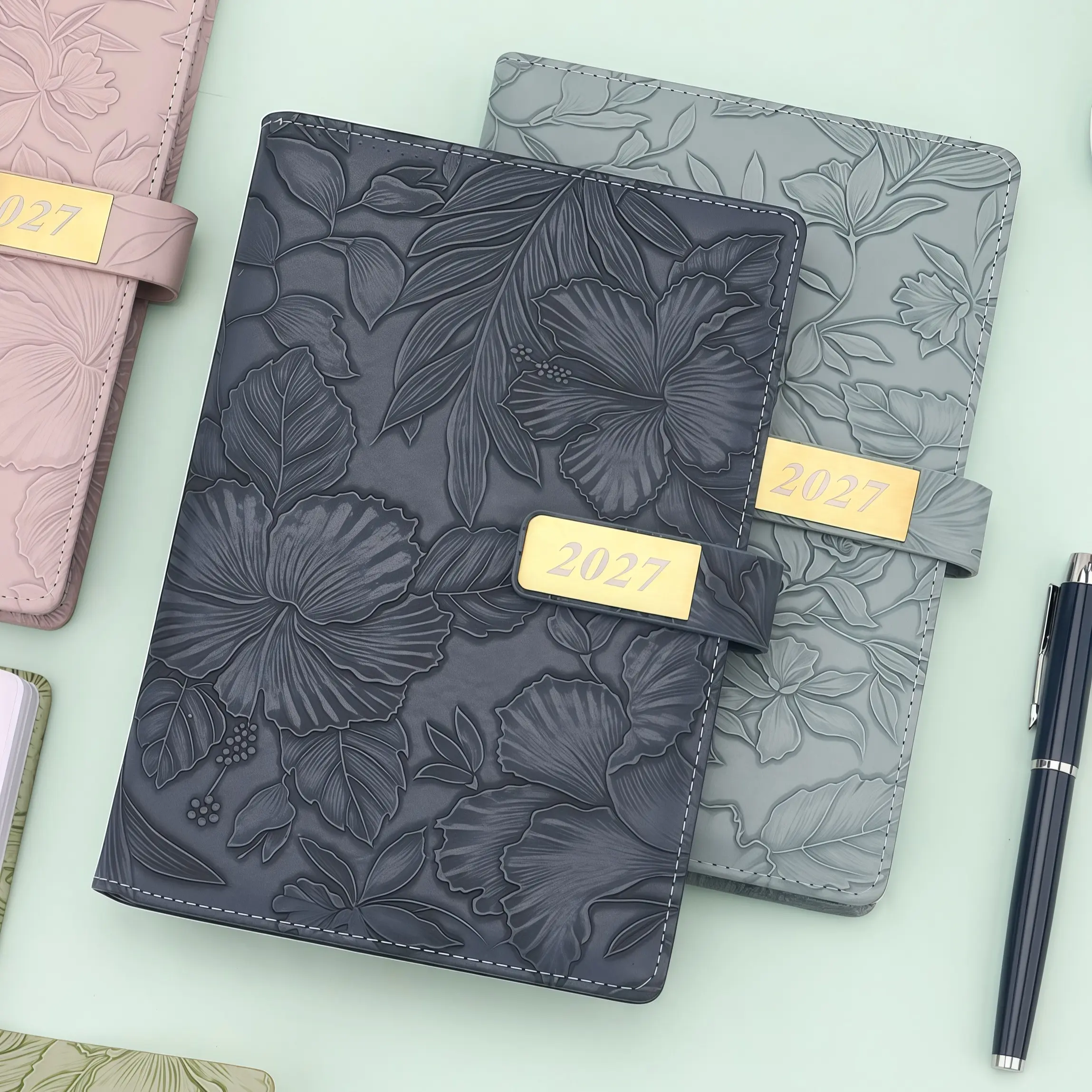 2027 A5 PU Leather Planner, Embossed Floral Hard Cover Journal, Magnetic Ring, Daily Weekly Monthly Organizer, Personal Planning Tool