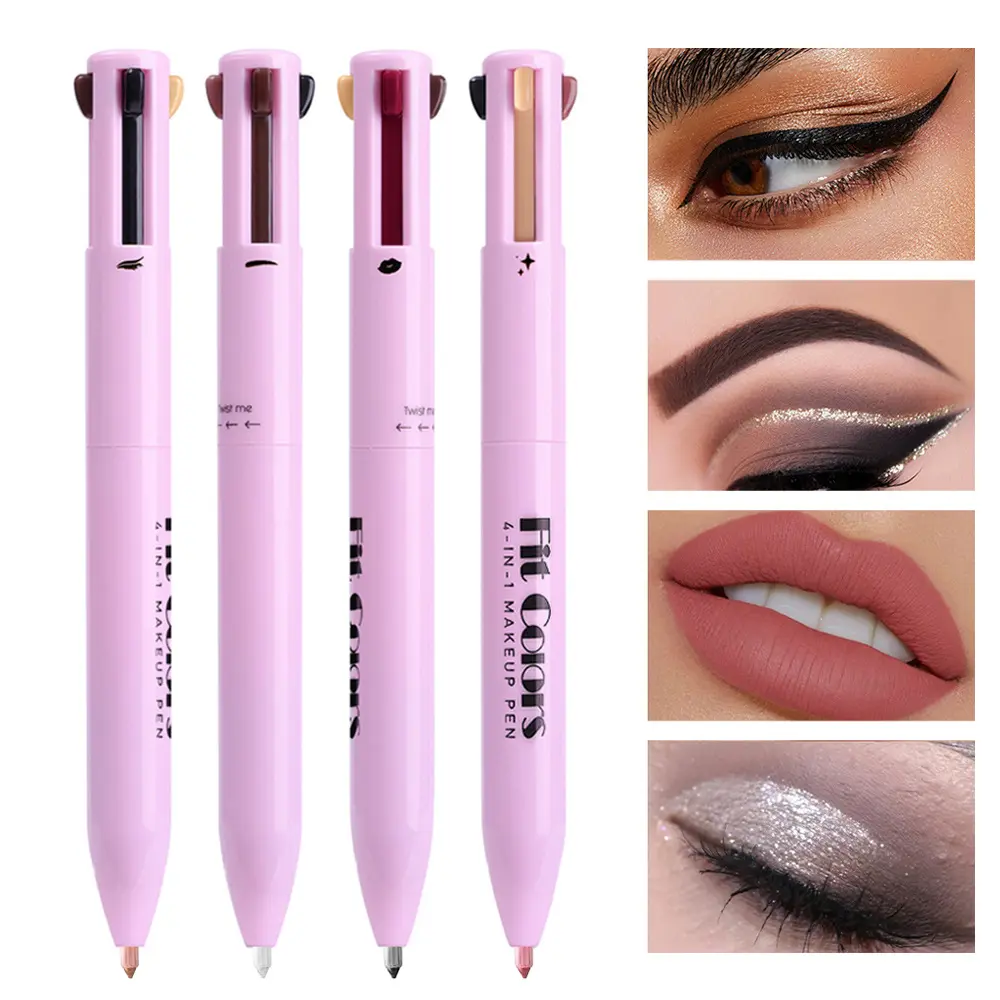 Limited 200 Pcs! 4 in 1 Portable Makeup Pen, Waterproof Eyeliner, Brow Pencil, Matte Lip Liner & Shimmer Highlighter Stick. Sweat-proof smooth cream liner, pocket travel cosmetic, beginner friendly for daily contour party makeup, Daily Wear, Multifunction
