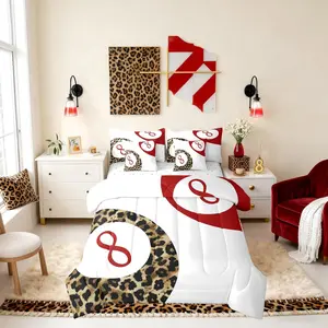 Lucky 8 Ball Kids Comforter,Leopard Funky Y2K Coquette 7 Pcs Bedding Set,Preppy Cheetah Trendy Decor for Kids All Season,White Red Brown（Fitted+Sheet+2 Pillowcases+2 Throw Pillow Covers）, Comforters, Bed Comforter Set