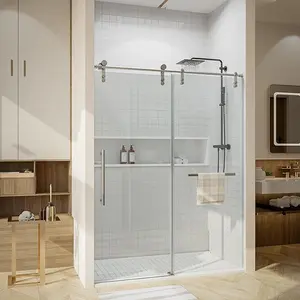 Shower Door 56-60" W × 76" H Glass Shower Door,Frameless Shower Door with Handle and Seal Strip for Waterproof,Sliding Shower Door in Stylish and Modern