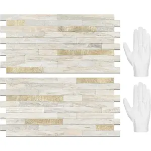 20 Sheets Peel and Stick Backsplash Tile, Stick on Backsplash for Kitchen and Bathroom, Sunny Beige Look PVC Mixed Metal Gold Self Adhesive Wall Tiles