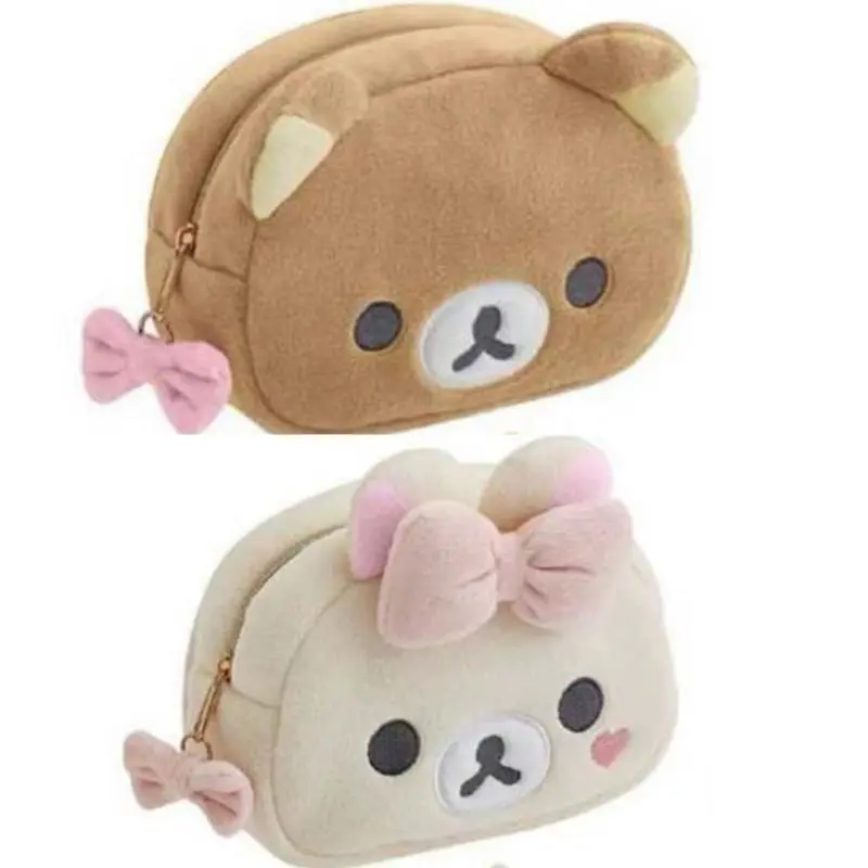 NEW Rilakkuma Girl Bowknot Plush Makeup white Korilakkuma bear Plushes Cosmetic Storage Bag Large Capacity Organizer Handbags