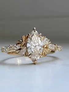 Luxurious Vintage Palace Style Water Drop Zirconia Plated 18k Gold Women's Wedding Ring, Elegant Engagement Ring, Valentine's Day Gift, Elegant Geometric Design