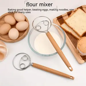 Stainless Steel Manual Dough Mixer, Handheld Flour Beater with Wooden Handle, Non-Stick Bread & Pastry Making Tool, Kitchen Gadget, Kitchenware, Baking Utensils, Baking Supplies, Baking Tools