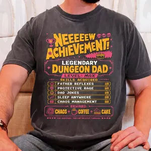 Comfort Colors Legendary Dungeon Dad Shirt, New Achievement Fathers Day Tee, Dungeon Crawler Carl Dcc Fan Funny Litrpg Gamer Dad Gift, Unisex Garment-Dyed Tee, Casual Clothing