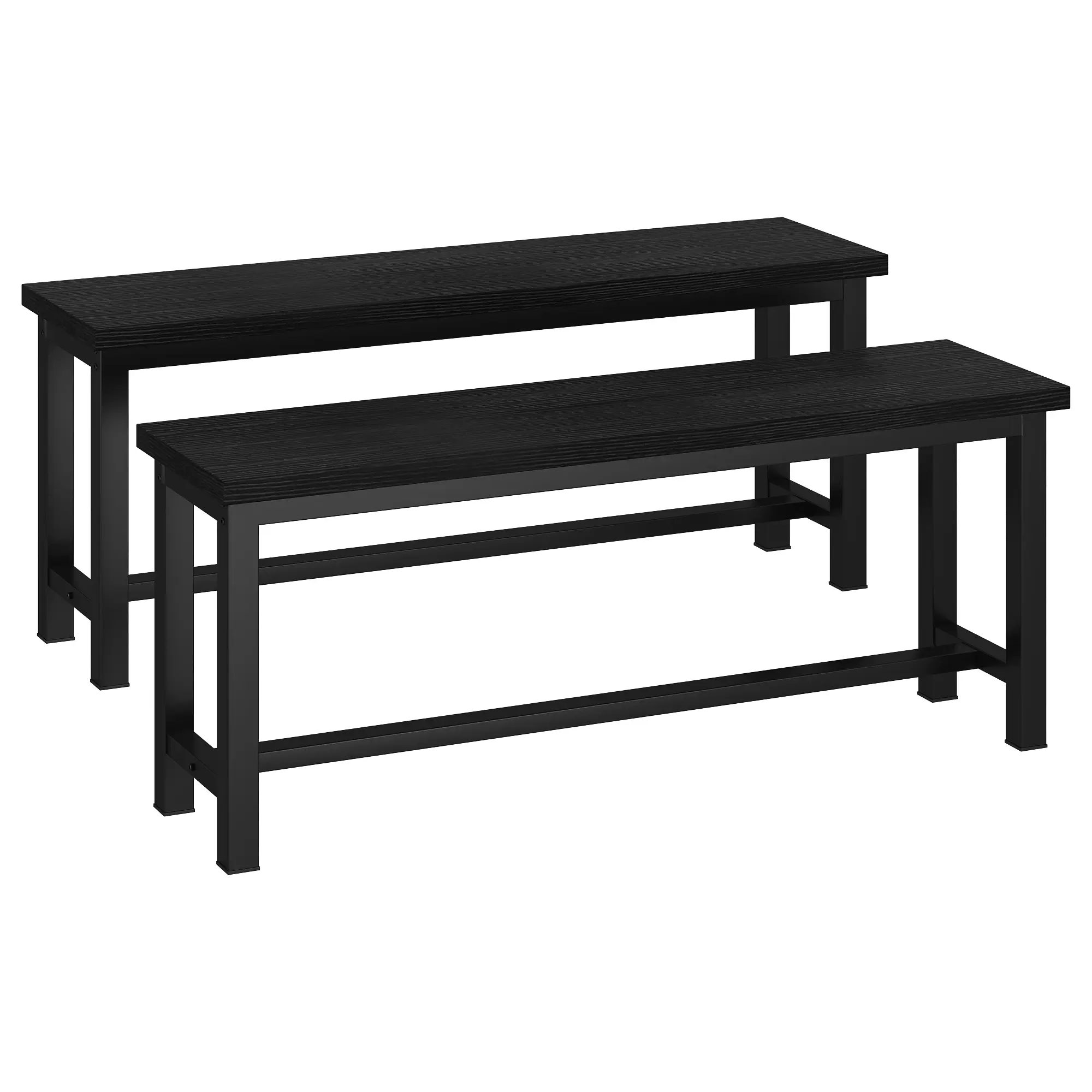DKLGG Industrial Oak & Metal Dining Benches - 39" Long Pair of 2 Metal-Legged Space Saver Benches with Footrest, Seats 2 for Dining Room, Kitchen