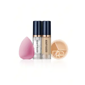 Beauty Glazed 4Pcs Flawless Base Makeup Kit | Hydrating Primer, Non-Cakey Foundation, 3-Color Concealer Palette & Blending Sponge