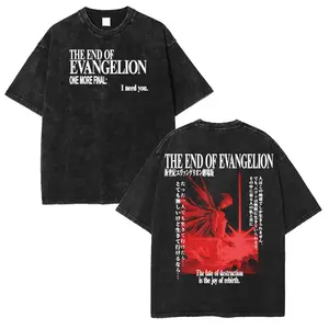 Neon Genesis Evangelion Washed Heavy Cotton T-Shirt | Unisex Anime Manga Tee and Evangelion Fans Fabric Menswear Top Tshirt Clothing Collar Seamless Oversized Streetwear Hoodie Kangaroo white soulja boy outfit 67 star labs christian gorlock destroyer