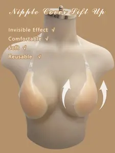 Self-Adhesive Silicone Bra Womenswear Underwear Strapless Invisible Nipple Covers, Waterdrop Spoon Shape, Large Cup Seamless Smooth Push-Up Fit, Suitable for Daily Wear Evening Party
