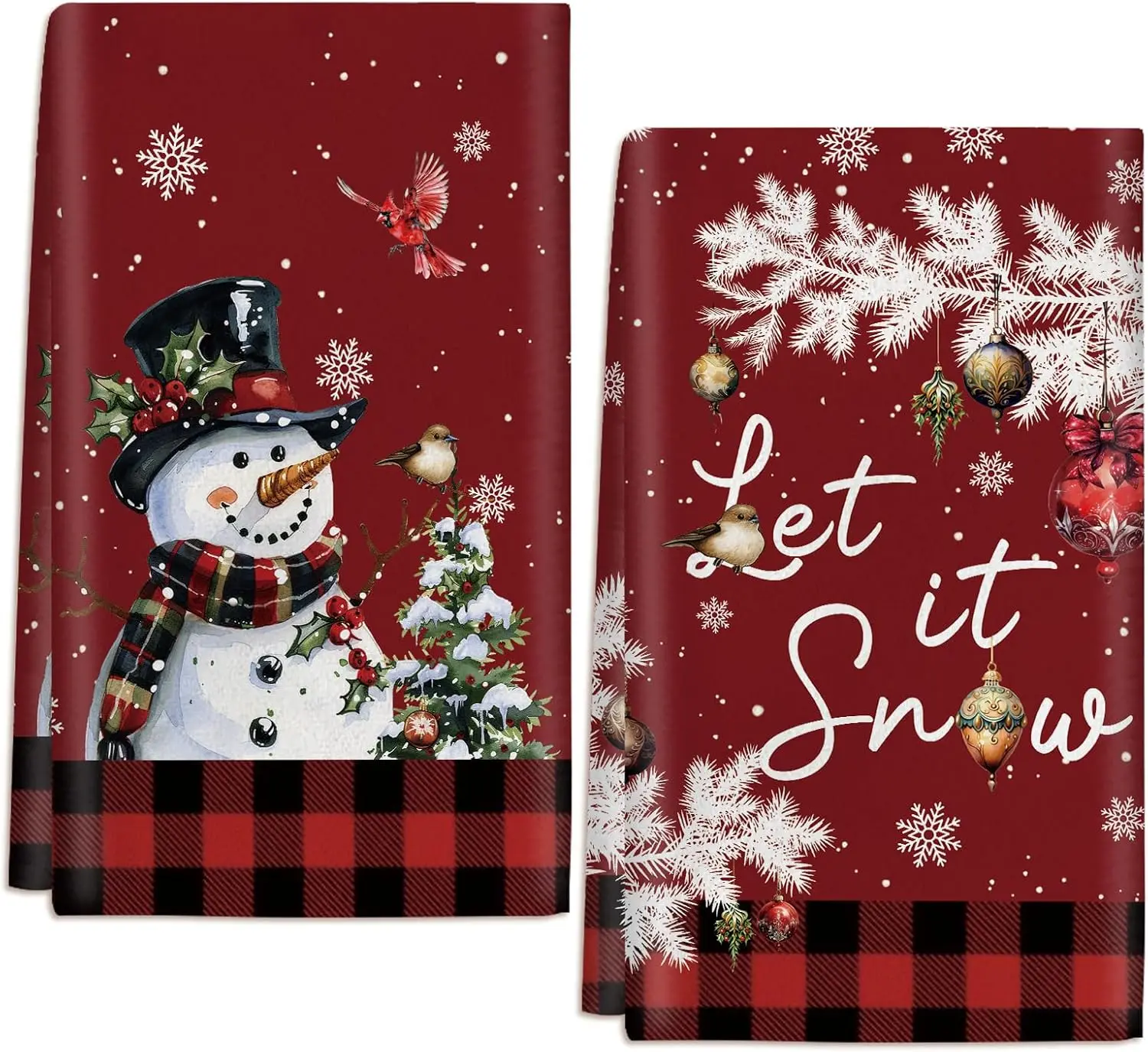 2 Pcs Christmas Kitchen Towels Snowman Dish Towels, 24x16 Inch Red Xmas Hand Tea Towel for Christmas Holiday Home Decor