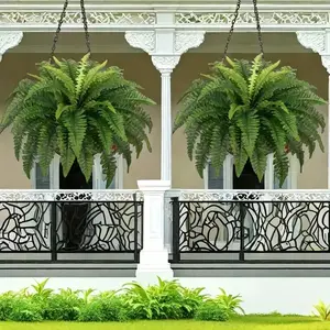 Artificial 42 in Set of 2 Boston Fern Bush, Fake Plants for Planter | 36 Fronds, 28" Tall, Faux Hanging Baskets Greenery, Outdoor Porch Garden, Indoor Home Office Decor, Patio Urn Foliage