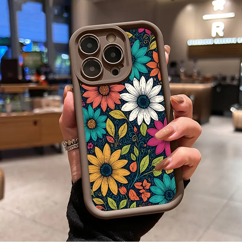 Retro Flowers Soft Silicone Cellphone Case - Shockproof, Slip-Proof, Durable, Slim, Full Camera Protection Soft Silicone Cover for iPhone 16,15,14 Pro,14 Pro Max,13,12,11,XR,XS Plus Mobile Phone Accessories