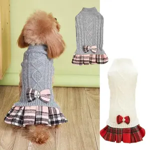 PetStyle Cozy Knit Sweater with Plaid Skirt Set for Kittens & Puppies - 2 Piece Fall/Winter Ensemble for Dogs & Cats