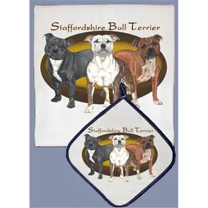 Pipsqueak Productions  Dish Towel and Pot Holder Set - Staffordshire Bull Terrier