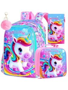 3PCS Kids Backpack for Girls, 16"Unicorn Preschool Bookbag Set, Cute School Bag for Elementary Kindergarten Toddler School Backpacks