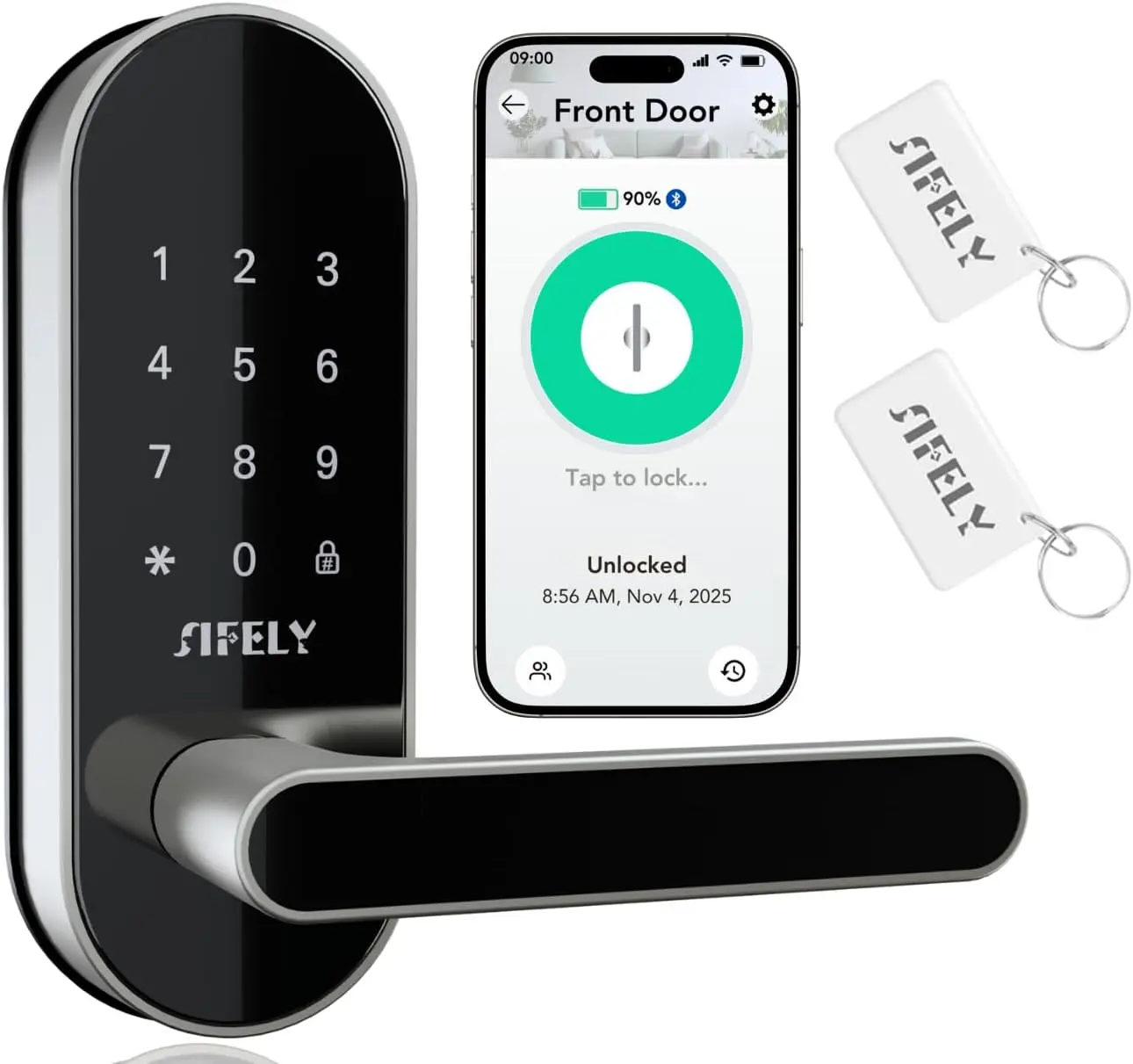 Keyless Entry Keypad Smart Door Lock with Handle & Knob – Digital Deadbolt for Front, Bedroom, Office & Interior Doors, App Control for Airbnb, Guests & Kids, Easy DIY Install (No Fingerprint)
