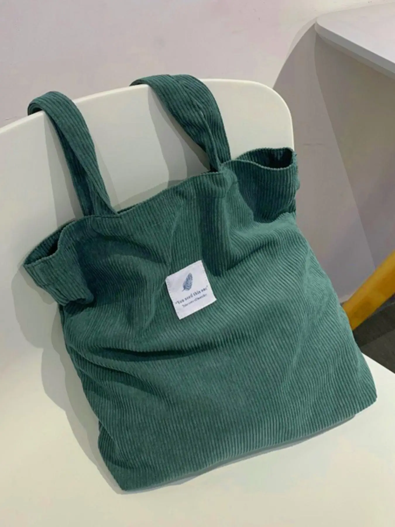 Women's Solid Color Corduroy Tote Bag, Casual Large Capacity Shoulder Bag for Daily Used, Trendy All-match Bag for Commuters and Students, Minimalist