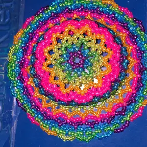 Clear sparkly Rainbow Kandi Bucket Hat with Vibrant Beaded Design for Festive Outfits