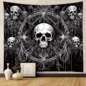 Skull Tapestry Gothic Black and White Tapestry wall hanging Dark Skeleton horror tapestry Aesthetic cool tapestry for bedroom Living Room Dorm (60 x 50 inches)