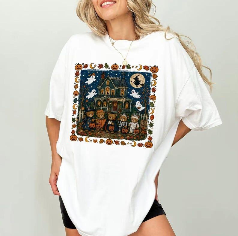 Comfort Colors 90s Bears Halloween Shirt, Trick or Treat Tee, Haunted House Graphic T-Shirt, Pumpkin Lover Spooky Season Gift