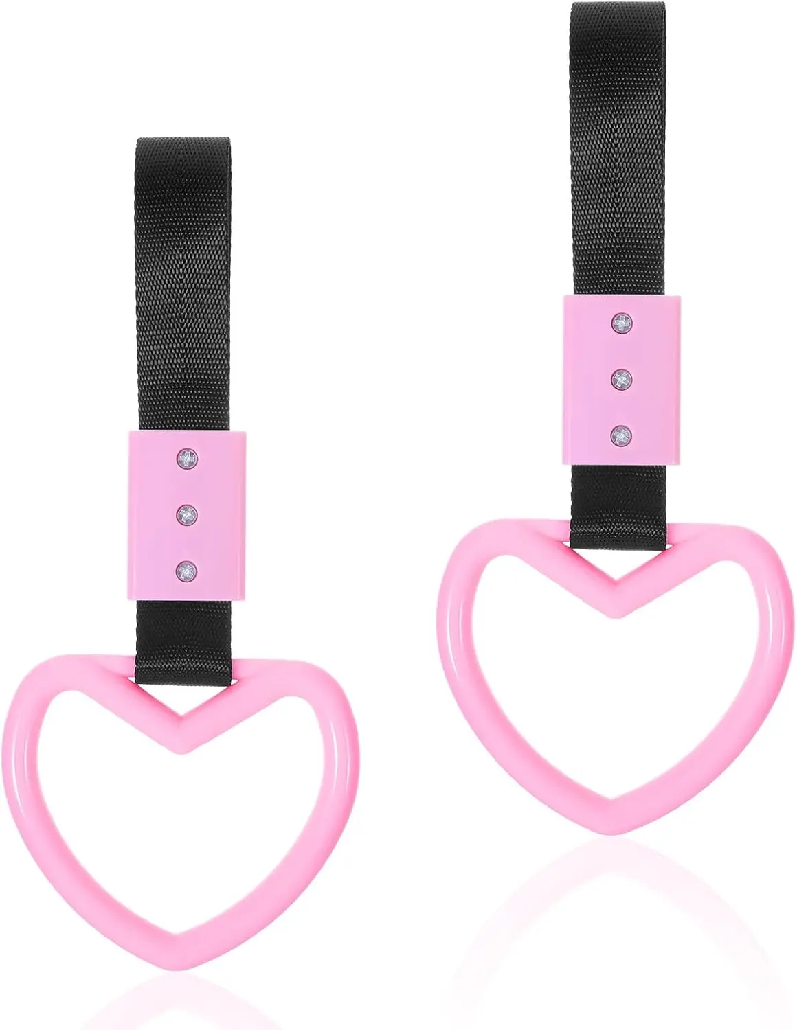 2-Count Heart-Shaped Handle Straps with Drift Charm - Cute Car Accessories, Vibrant and Black Safety Ring Collision Guard, Uplifting Mood Vehicle Interior Decor for Cars/Buses, 9.25x3.7in, Car Accessories Cute