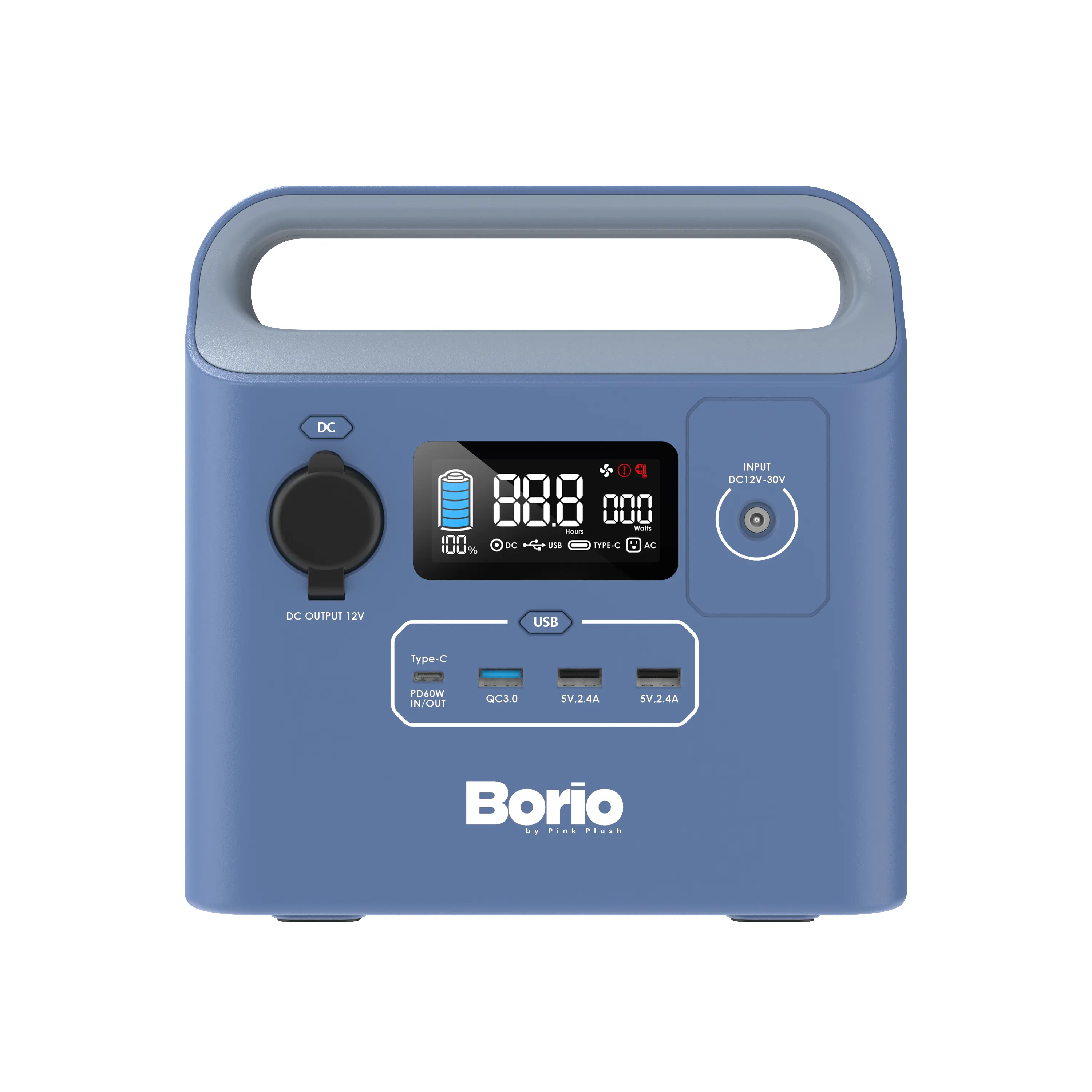 Borio 60,000mAh Power Station, 2x200W AC Outlets, 1x60W USBC, 3xUSBA, Bright LED Light with SOS, Color LCD Display
