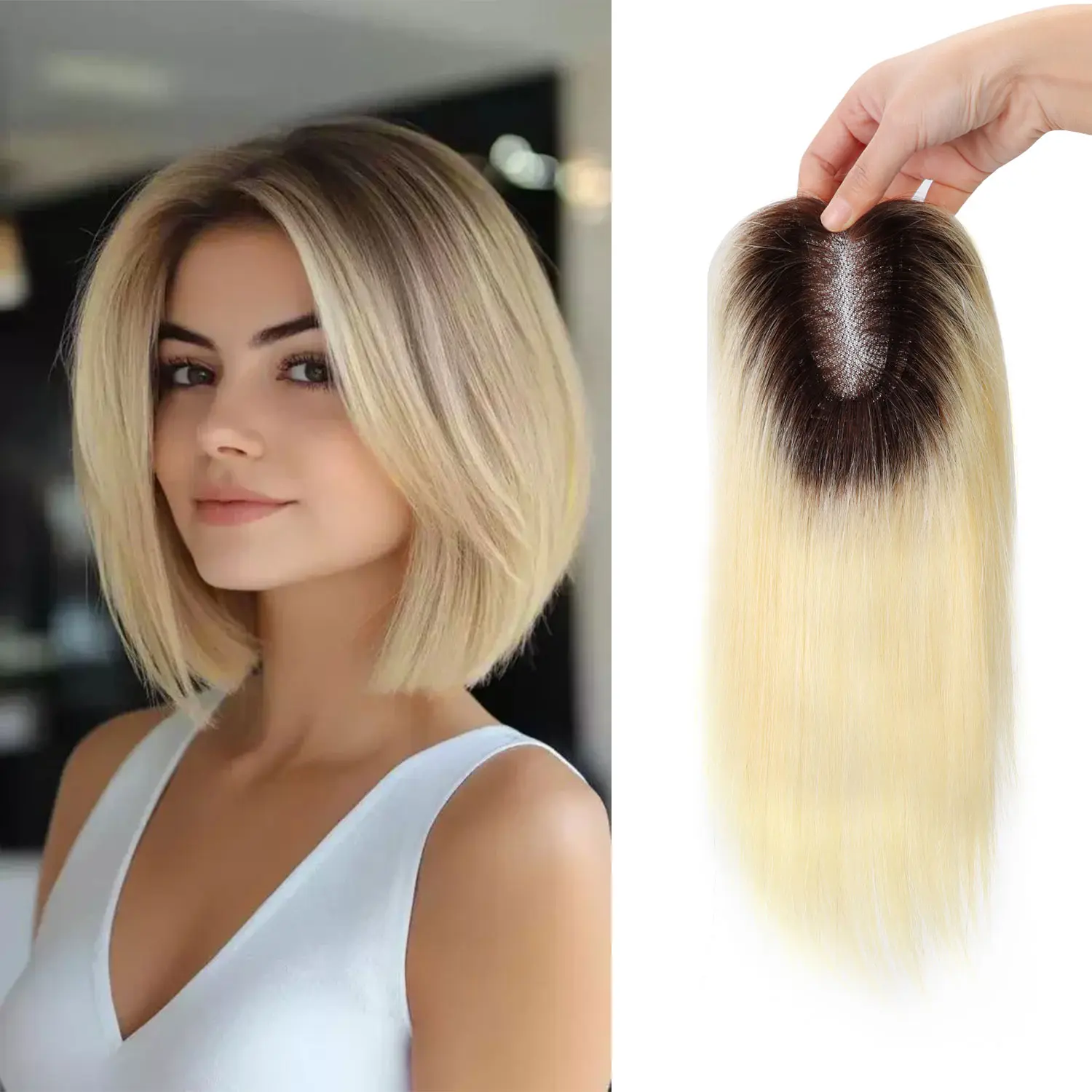 Vasilia Hair Toppers for Women 10inch Hair Toppers for Women with Thinning Hair, 4.7*5.0inch Base, 100% Remy Human Hair Clip in Hair Pieces for Women, Lightweight and Breathable,  Suitable for Daily Wear