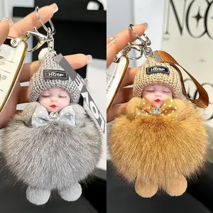 Fluffy Kawaii Adorable Doll Keychain Cute Baby Plush Pendant Bag Charm Car Key Ring Home Rack Hanging Backpack Accessory Viral TikTok Gifts Soft Plush Toy