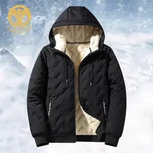 LEDUNTINO Men's Autumn and Winter Hooded Lamb Woolen Cotton Jacket - Warm and Puffed Full Zipper Jacket with Soft Polyester Lining, Zipper Pockets, Suitable for Cold Weather - Machine Washable, Regular Fit. Menswear Coats Menswear Coats Stylish Tops Sprin