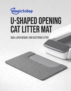 Large Cat Litter Mat for Litter Box, 26"×19" Double Layer Trapping Mat, Non-Slip Water Proof Kitty Litter Pad, Grey