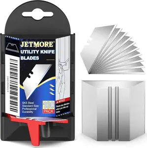 100 Pack Utility Knife Blades, Box Cutter Blades with Dispenser, SK5 High Carbon Steel Heavy Duty Utility Knife Replacement Blades, Standard Size Sharp Blade for Most Box Cutter