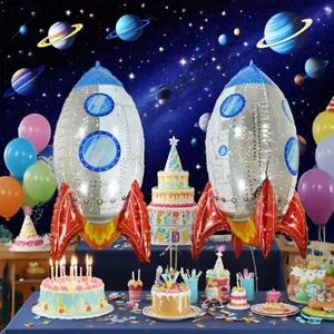 Standing Rocket Shape Aluminum Foil Balloon Set, Balloon Decorations Kit, Party Balloons Decorations, Birthday Universe Starry Sky Party Decoration, Room Scene Setup, Background Wall Decor