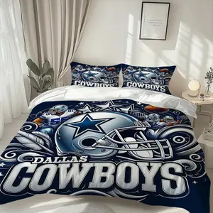 Dallas Cowboys Theme Bedding Set, Deep Blue Silver Color, Includes Helmet Player Image, Soft, Perfect Gift