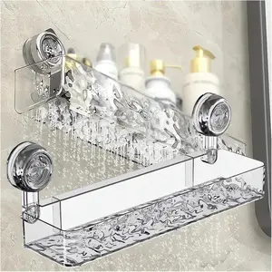 Corrugated Suction Cup Storage Holder, Corner Shower Caddy, Large Organizer, Bathroom Shelf, Clear Acrylic, Floating Shower Wall Shelf