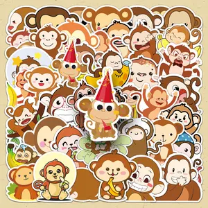 Cute Monkey Pattern Sticker, 100pcs/set Cartoon Monkey Decorative Sticker, Funny Stickers, DIY Decals for Water Bottle, Laptop, Phone Case, Scrapbooking, Journal Making