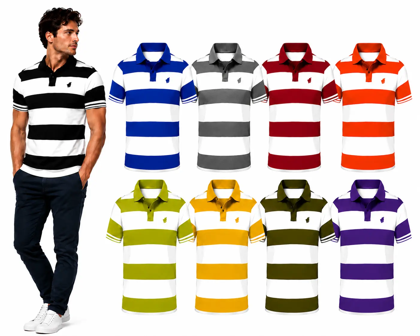 4-Pack: Men's Stripe Pique Short Sleeve Polo Shirts 4-Pack: Men's Stripe Pique Short Sleeve Polo Shirts