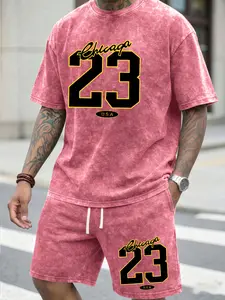 Men’s vintage washed graphic T-shirt and shorts set, cotton casual two-piece summer outfit, Y2K streetwear, suitable for running, gym, beach, and vacation wear