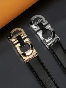 Men's PU Leather Belt with Automatic Buckle, Durable Alloy Waistband, Casual Style for All Seasons, Universal Fit for Men