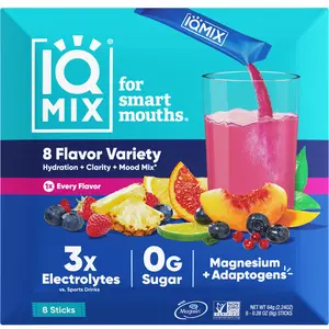 IQMIX Sugar Free Electrolytes Powder Packets - Hydration Supplement Drink Mix with Keto Electrolytes, Lions Mane, Magnesium L-Threonate, and Potassium Citrate - Sampler Pack (8 Count) - Try all IQMIX Flavors