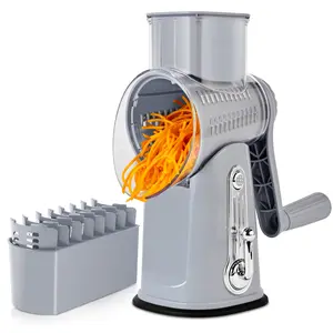 SUSTEAS Rotary Food Grater with Handle, Comes with 5 Well-Designed Blades and Strong Suction Cup Base, Comes with 1 Blade Storage Box Kitchen Vegetable Cutting Slicer Vegetable Cutter Utensils Green