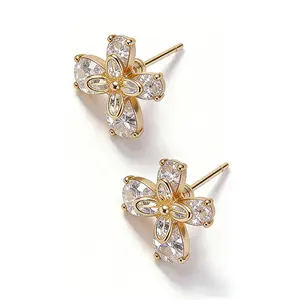 Two-Tier Hollow Center Flower Crystal Gold Stud PairUltra-Light Comfort Fit | Must-Have Staple for Brunch, Garden Travel & Soft Evening Looks! Earrings