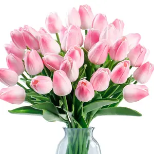 Silk Tulip Artificial Flowers Set, Real Touch 14 Inch Decorative Floral Arrangement for Home Kitchen Wedding Easter Mother's Day Gift